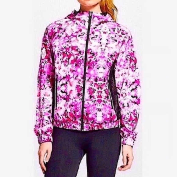 Champion Women's Zip-Up Pink Floral Print Hooded Athletic Windbreaker - Picture 2 of 8